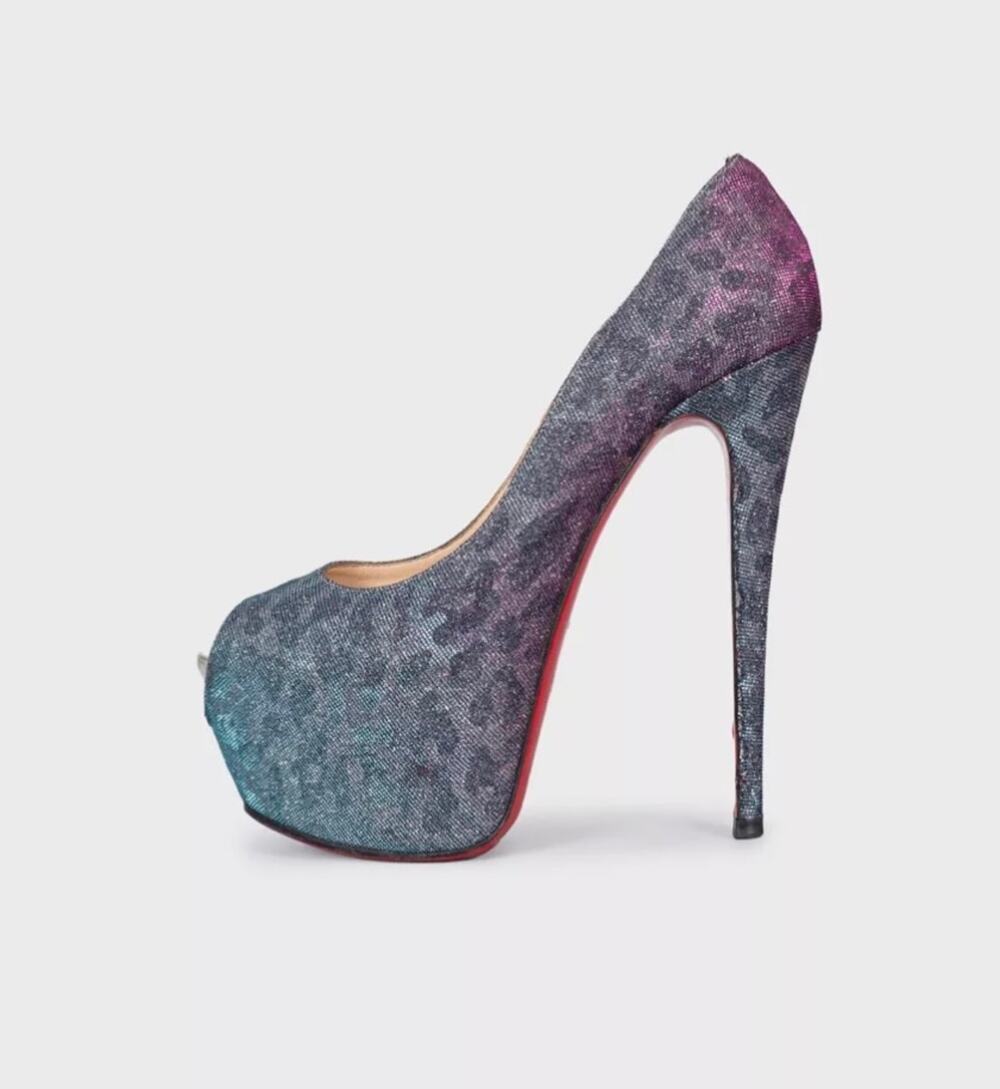 Christian Louboutin Silver Glitter Open Toe Heels - EU 40